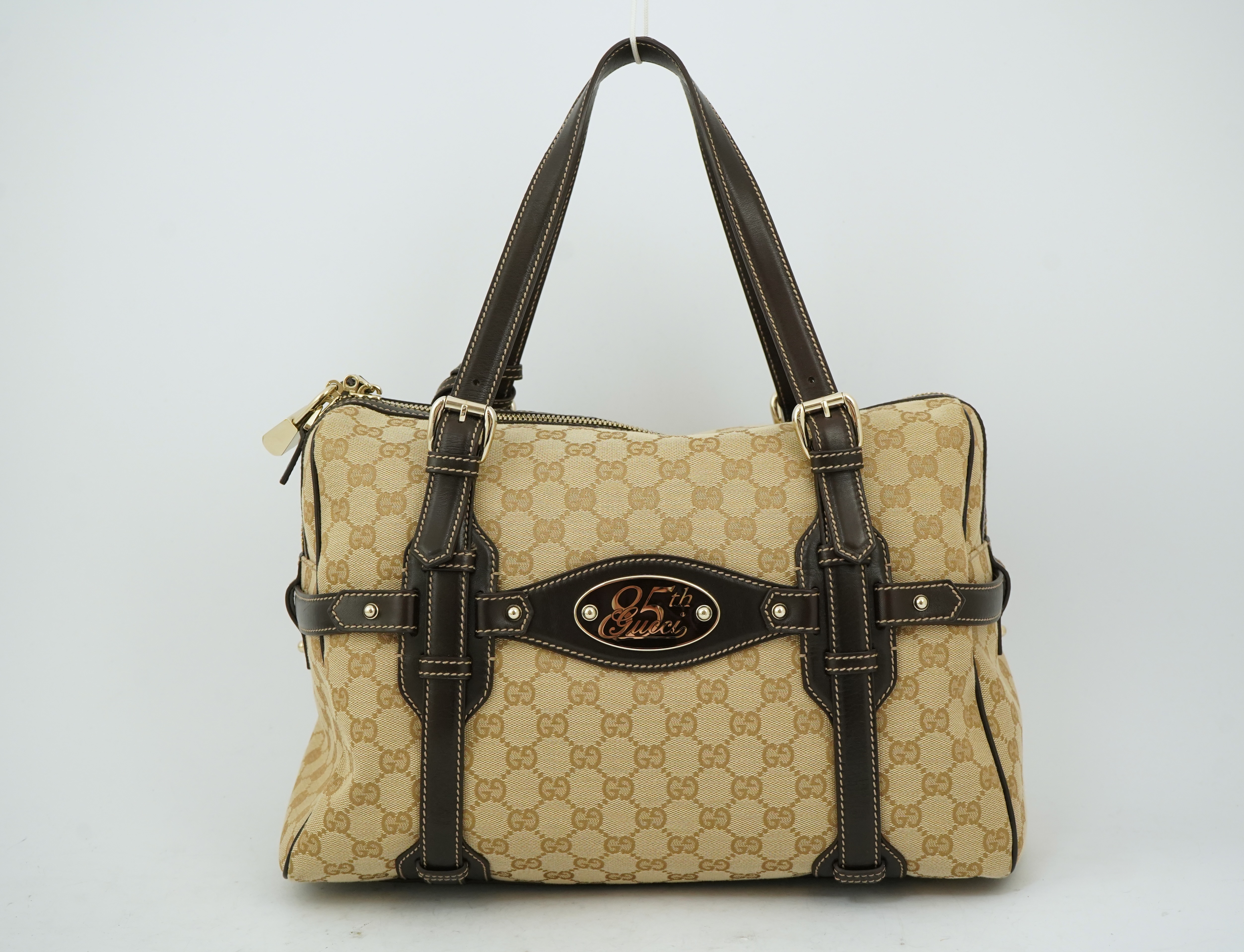 A vintage Gucci GG Classic Monogram Horsebit Shoulder Bag